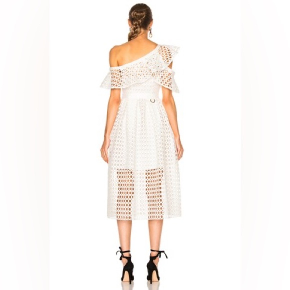 self-portrait Lace Frill Asymmetric Cold shoulder Midi Dress uk size 6 and US 2 - Picture 4 of 7